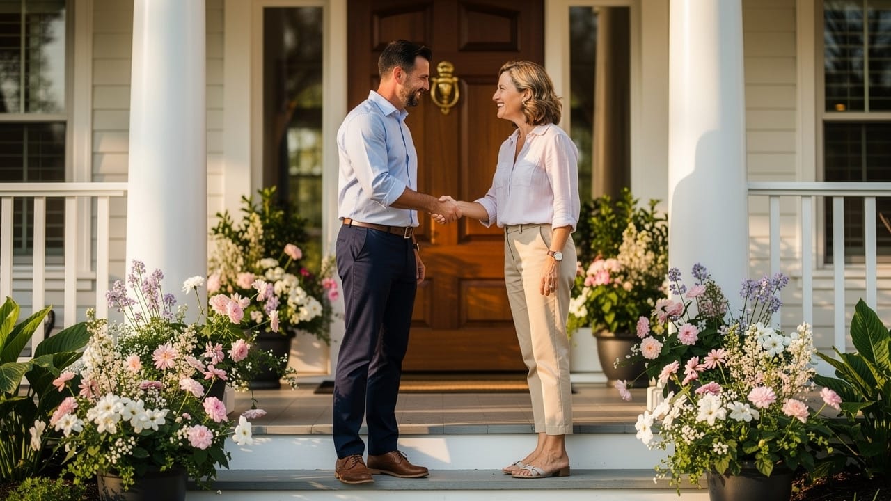 Professional meeting between service provider and homeowner