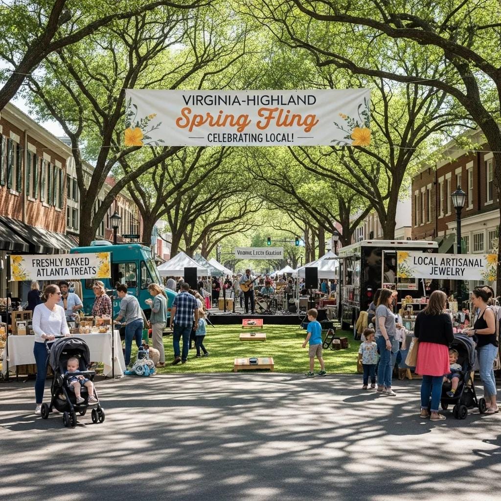 Community event in an upscale Atlanta neighborhood showcasing local businesses and hyperlocal advertising strategies